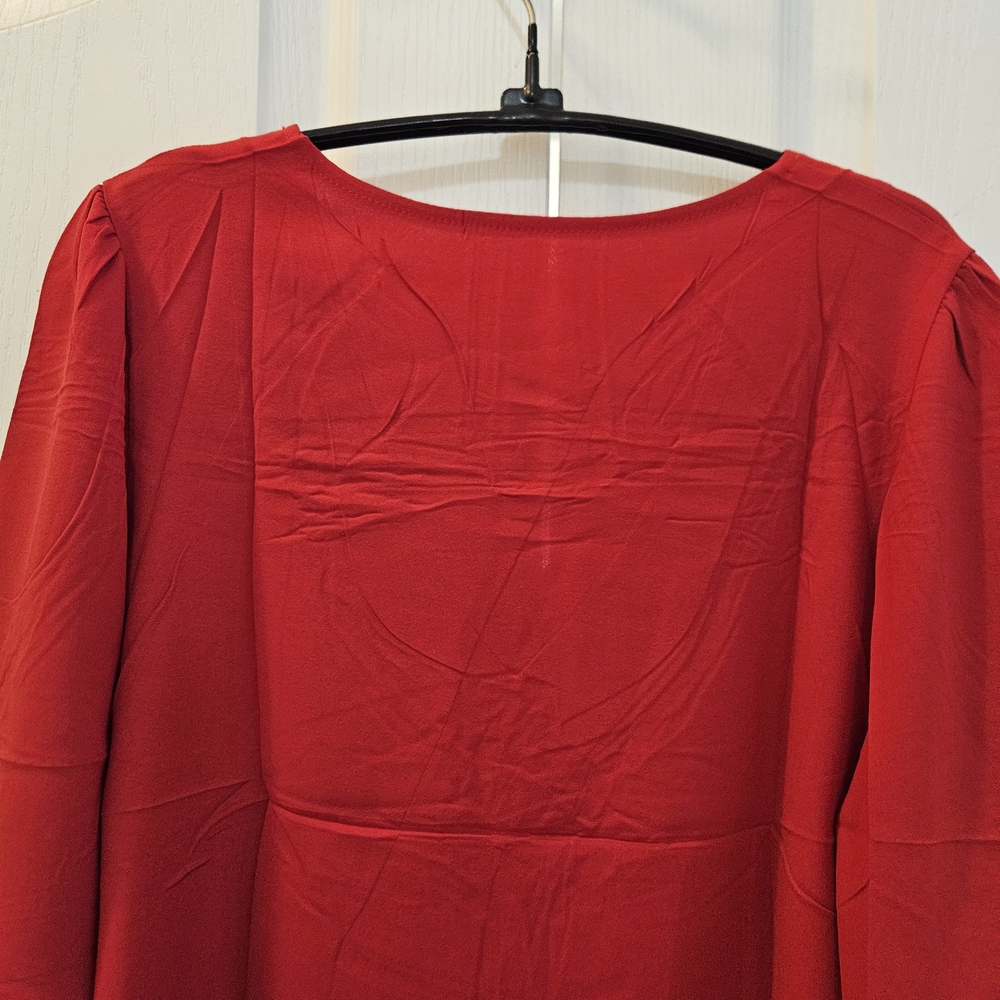 Chic Red V-Neck Blouse for Women - Picture 6 of 8